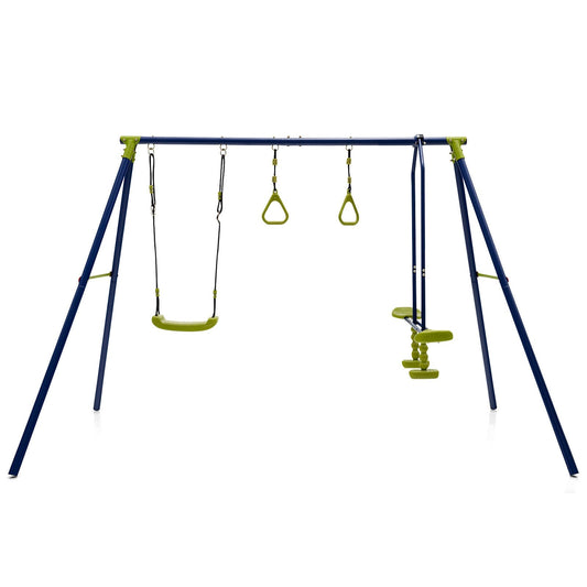 3-in-1 Outdoor Swing Set for Kids Aged 3 to 10, Blue
