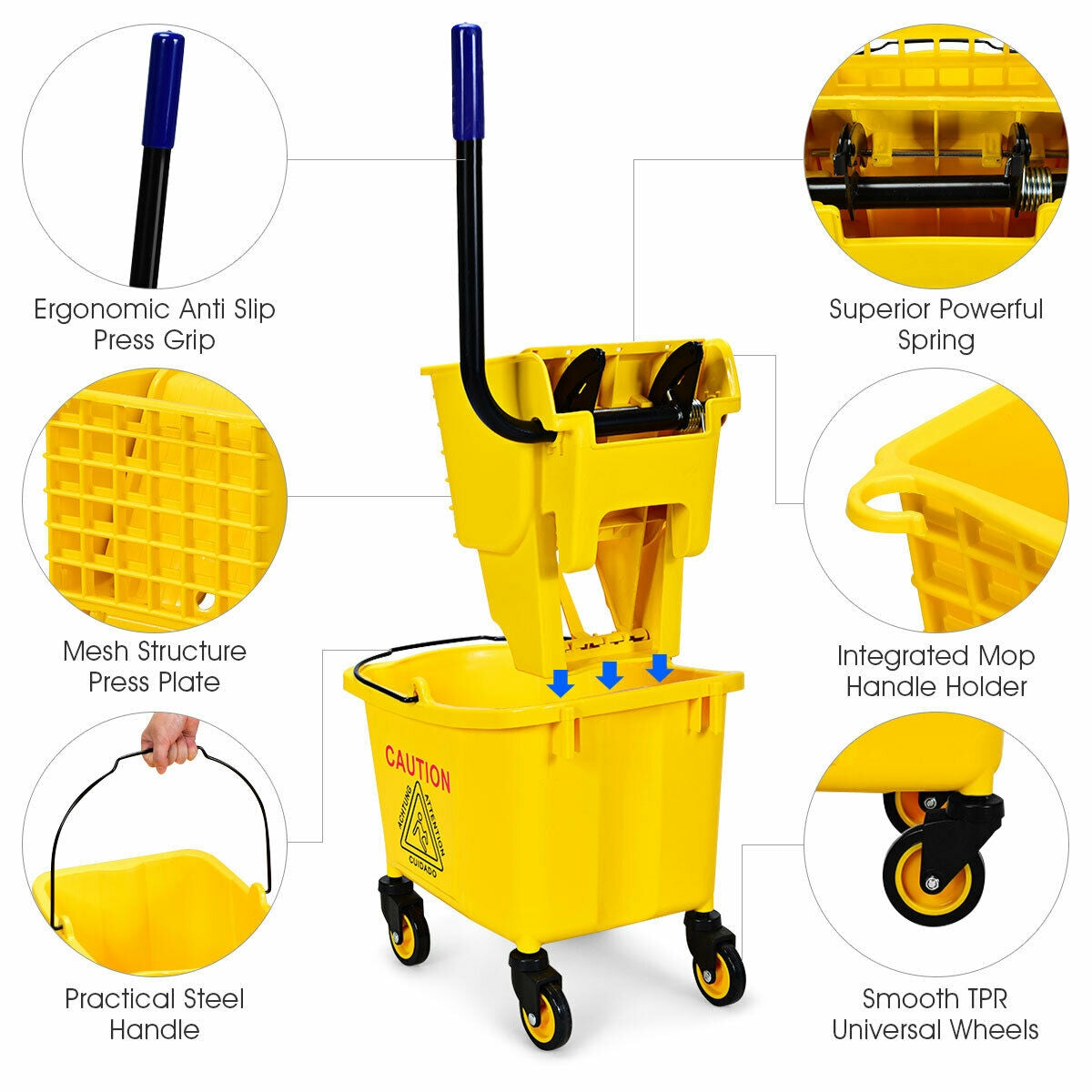 26 Quart Side Press Wringer Commercial Mop Bucket, Yellow Vacuums & Cleaners at Gallery Canada