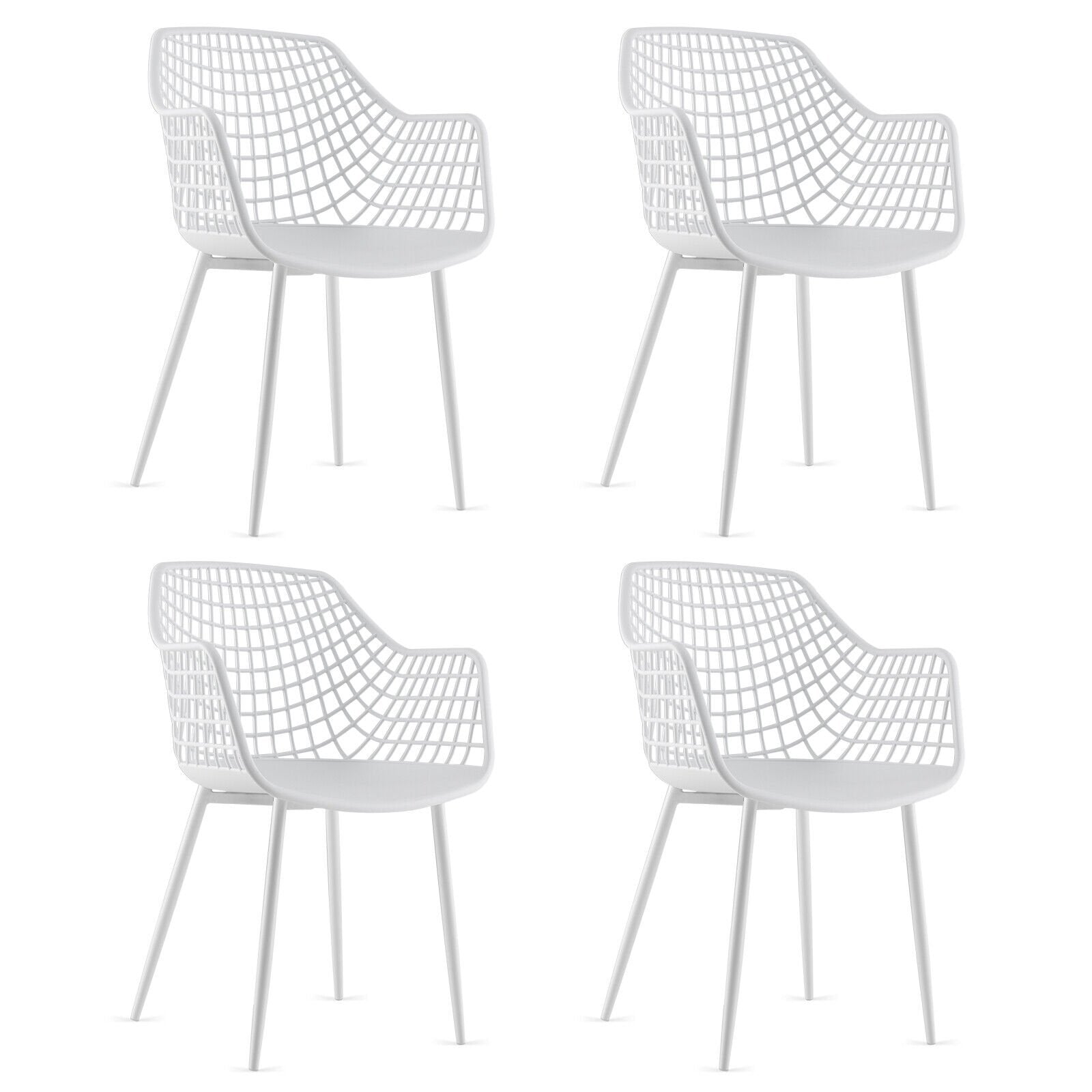 Set of 4 Heavy Duty Modern Dining Chair with Airy Hollow Backrest, White at Gallery Canada