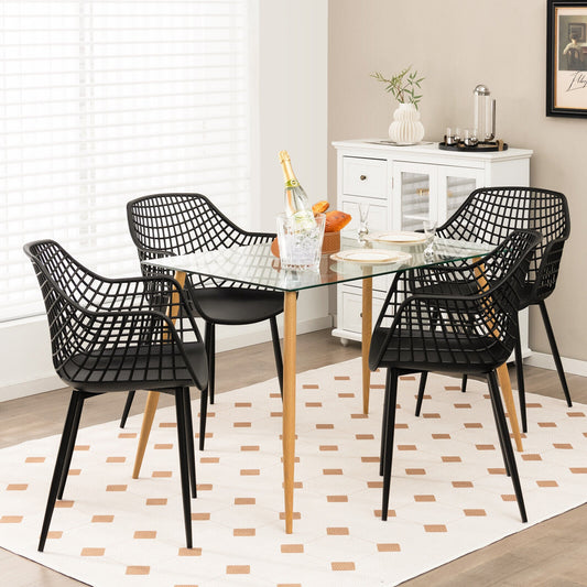 Set of 4 Heavy Duty Modern Dining Chairs, Airy Hollow Backrest, Black Dining Chairs Black at Gallery Canada