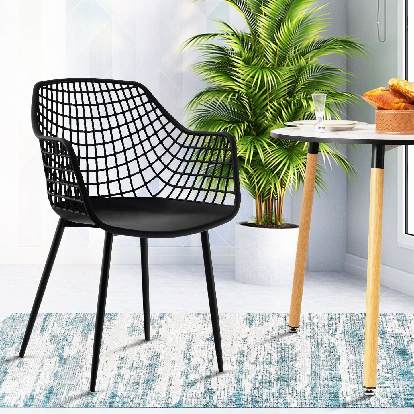 Set of 4 Heavy Duty Modern Dining Chair with Airy Hollow Backrest, Black at Gallery Canada