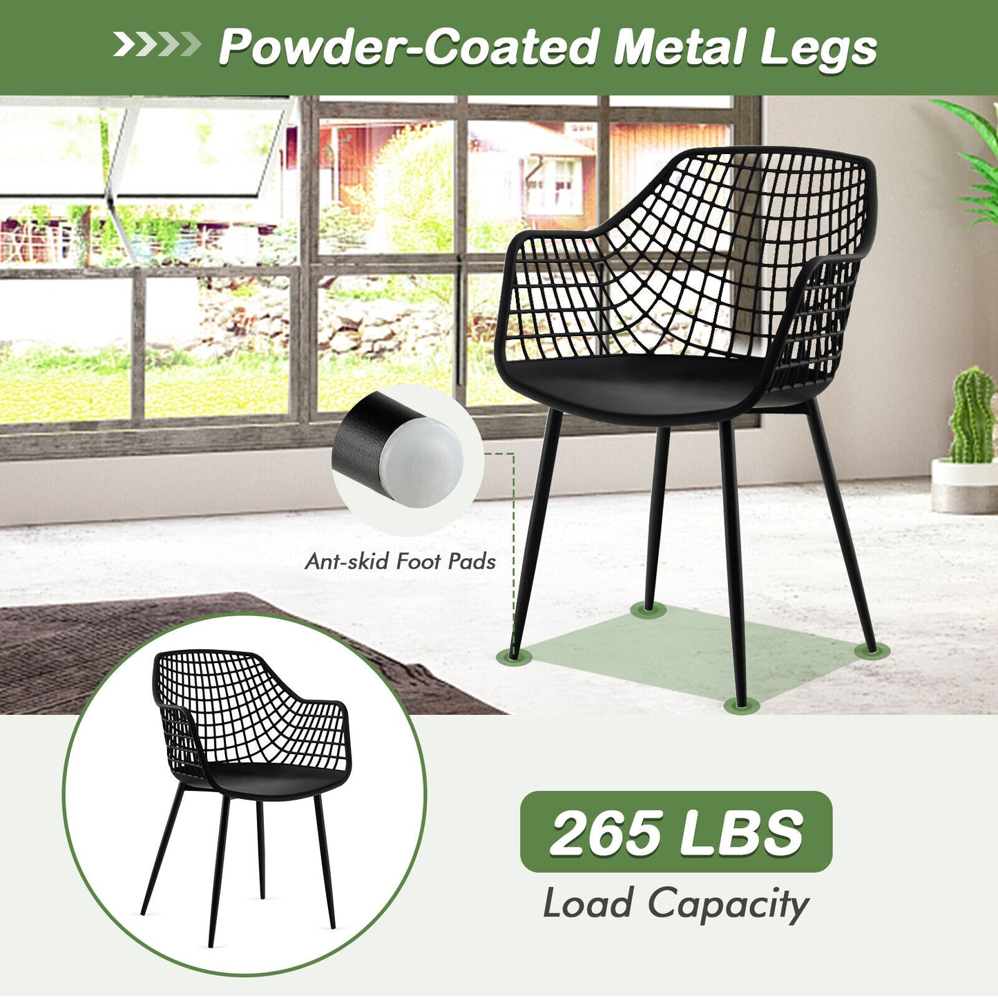 Set of 4 Heavy Duty Modern Dining Chairs, Airy Hollow Backrest, Black Dining Chairs at Gallery Canada