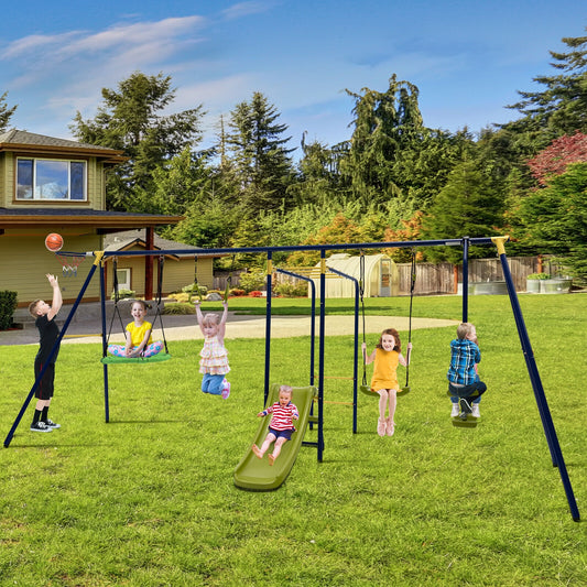 7-In-1 Stable A-Shaped Outdoor Swing Set, Blue Swing & Playsets Blue at Gallery Canada