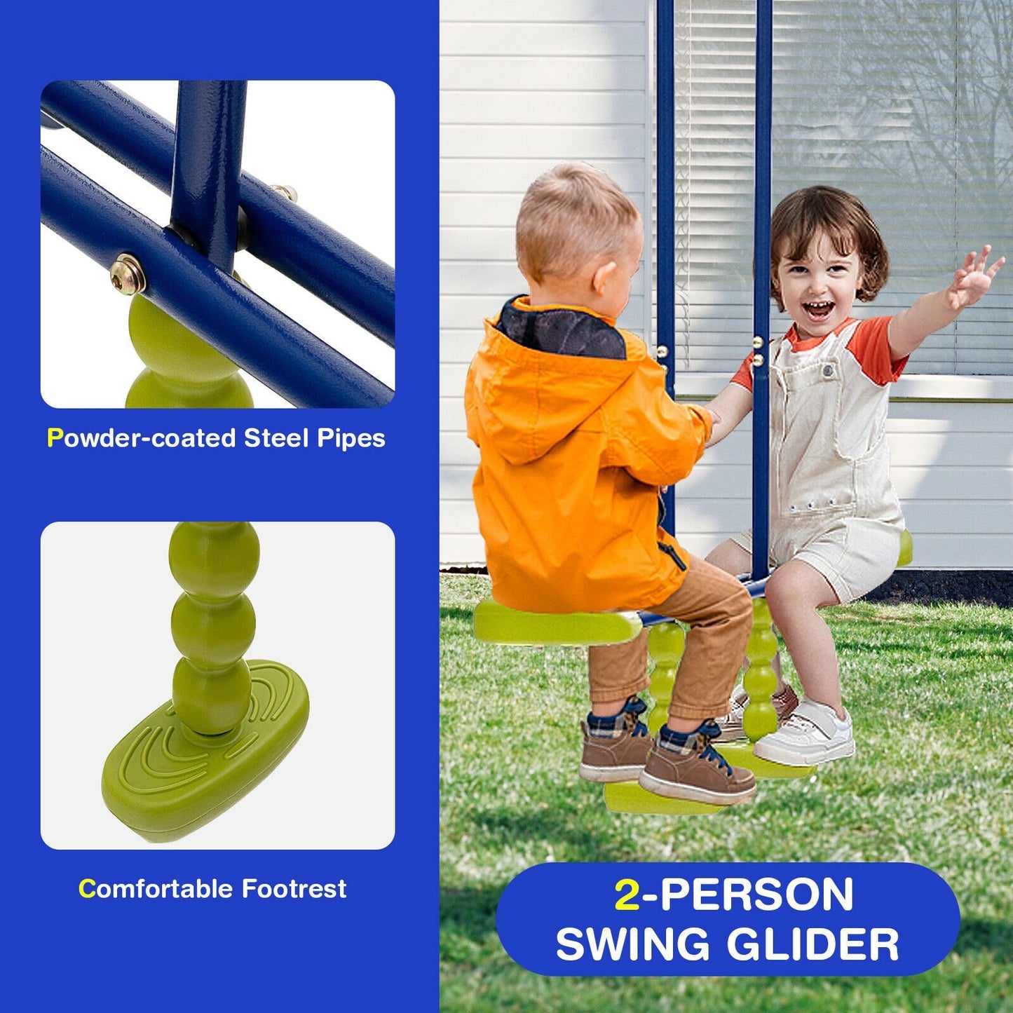 440 Pounds Kids Swing Set with Two Swings and One Glider, Blue at Gallery Canada