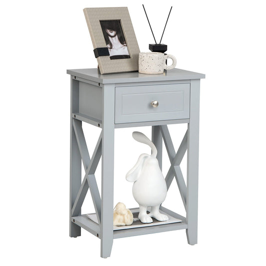 Sofa Side End Table with Drawer and Shelf, Gray