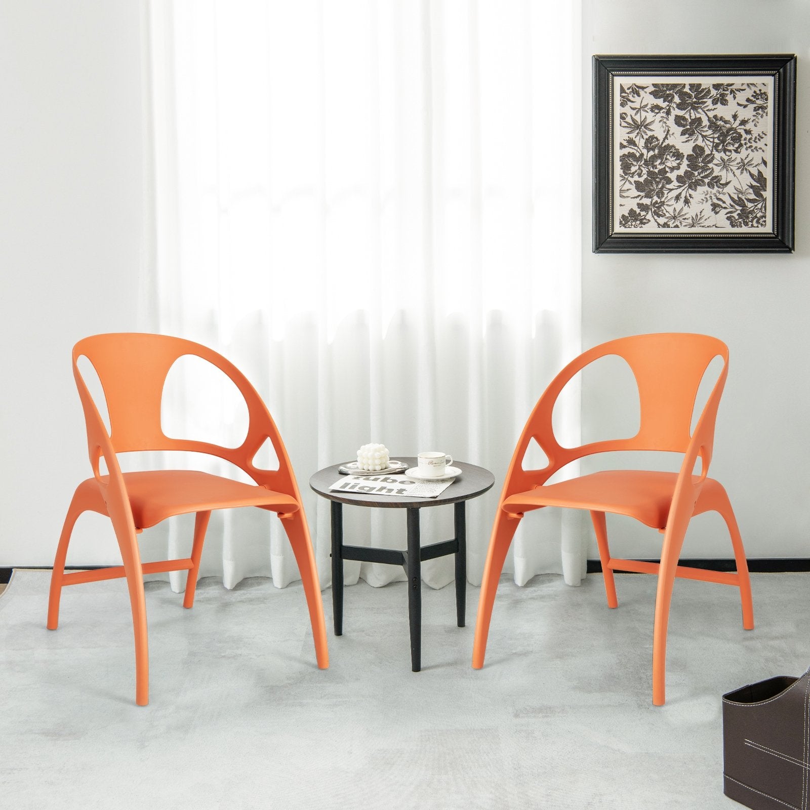 Folding Dining Chairs Set of 2 with Armrest and High Backrest, Orange at Gallery Canada