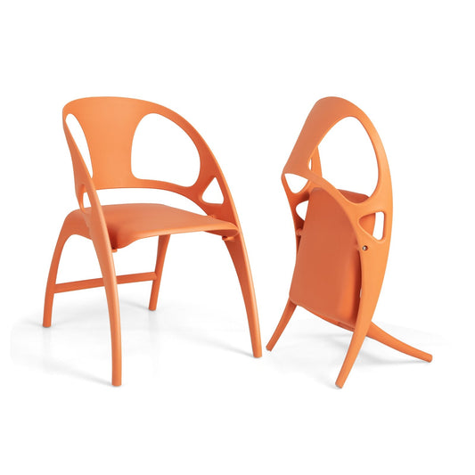 Folding Dining Chairs Set of 2 with Armrest and High Backrest, Orange