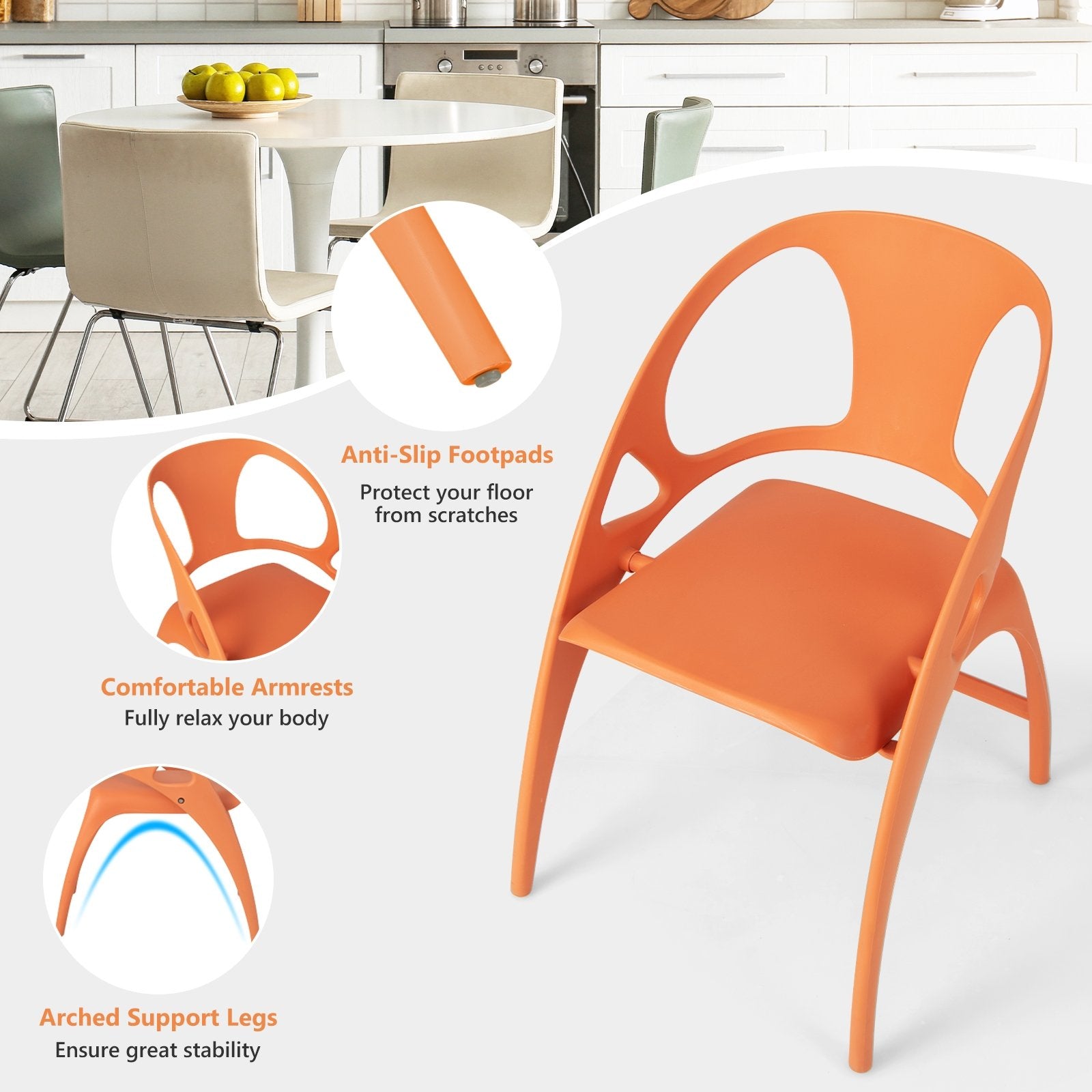 Folding Dining Chairs Set of 2 with Armrest and High Backrest, Orange at Gallery Canada