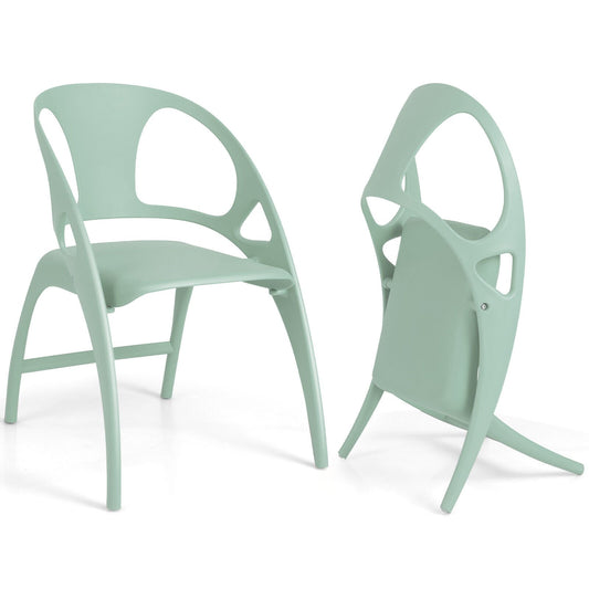 Folding Dining Chairs Set of 2 with Armrest and High Backrest, Green
