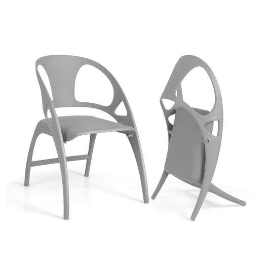 Folding Dining Chairs Set of 2 with Armrest and High Backrest, Gray