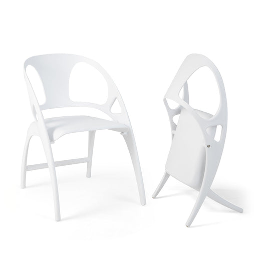 Folding Dining Chairs Set of 2 with Armrest and High Backrest, White