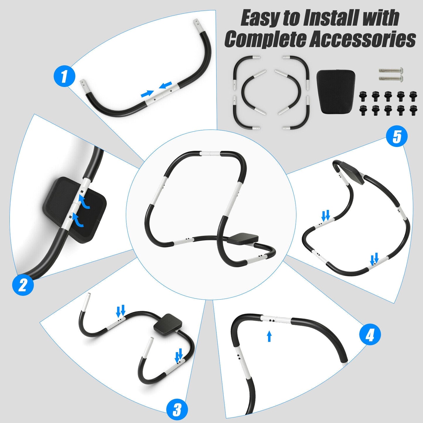 Portable AB Trainer with Headrest and Foam Handle for Office Home Gym, White Benches Racks & Bars at Gallery Canada