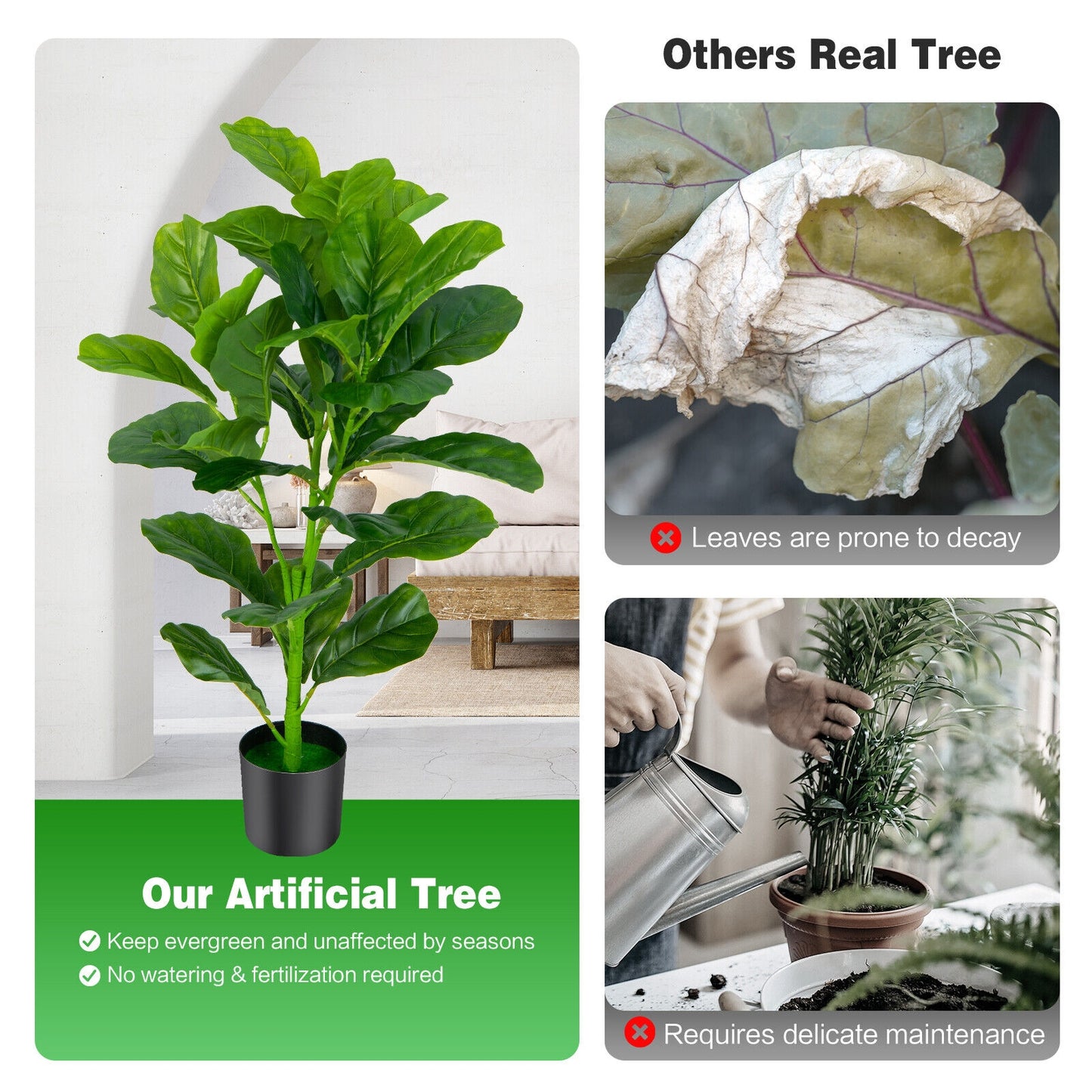 2-Pack Artificial Fiddle Leaf Fig Tree, Green Faux Plants at Gallery Canada