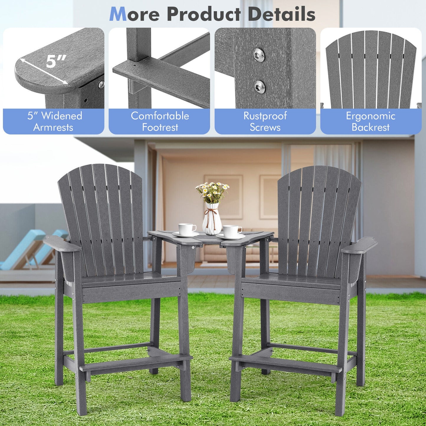 2 HDPE Tall Adirondack Chairs With Middle Tray, Gray Adirondack Chairs at Gallery Canada