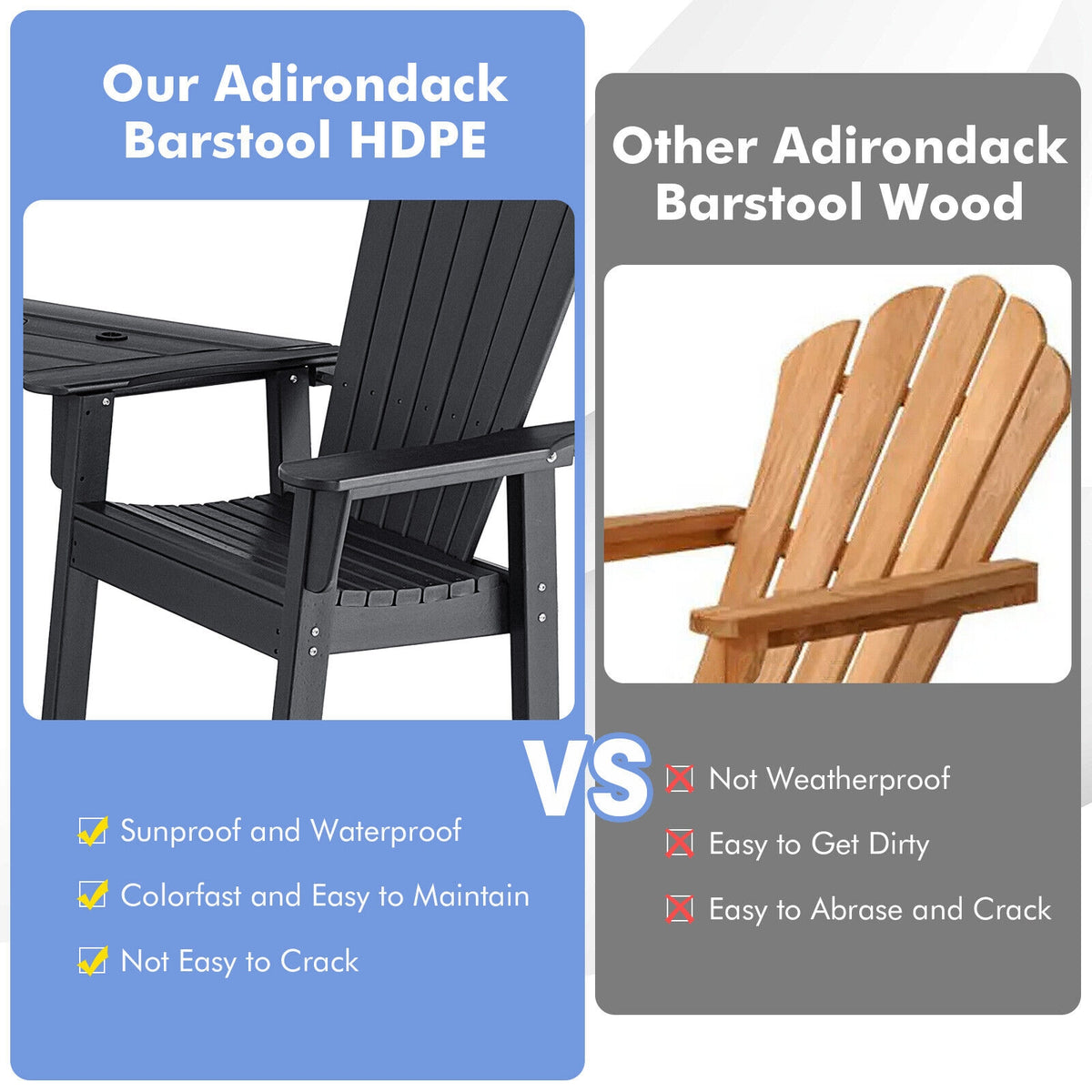 2 Piece HDPE Tall Adirondack Chair, With Connecting Tray, Black Adirondack Chairs at Gallery Canada