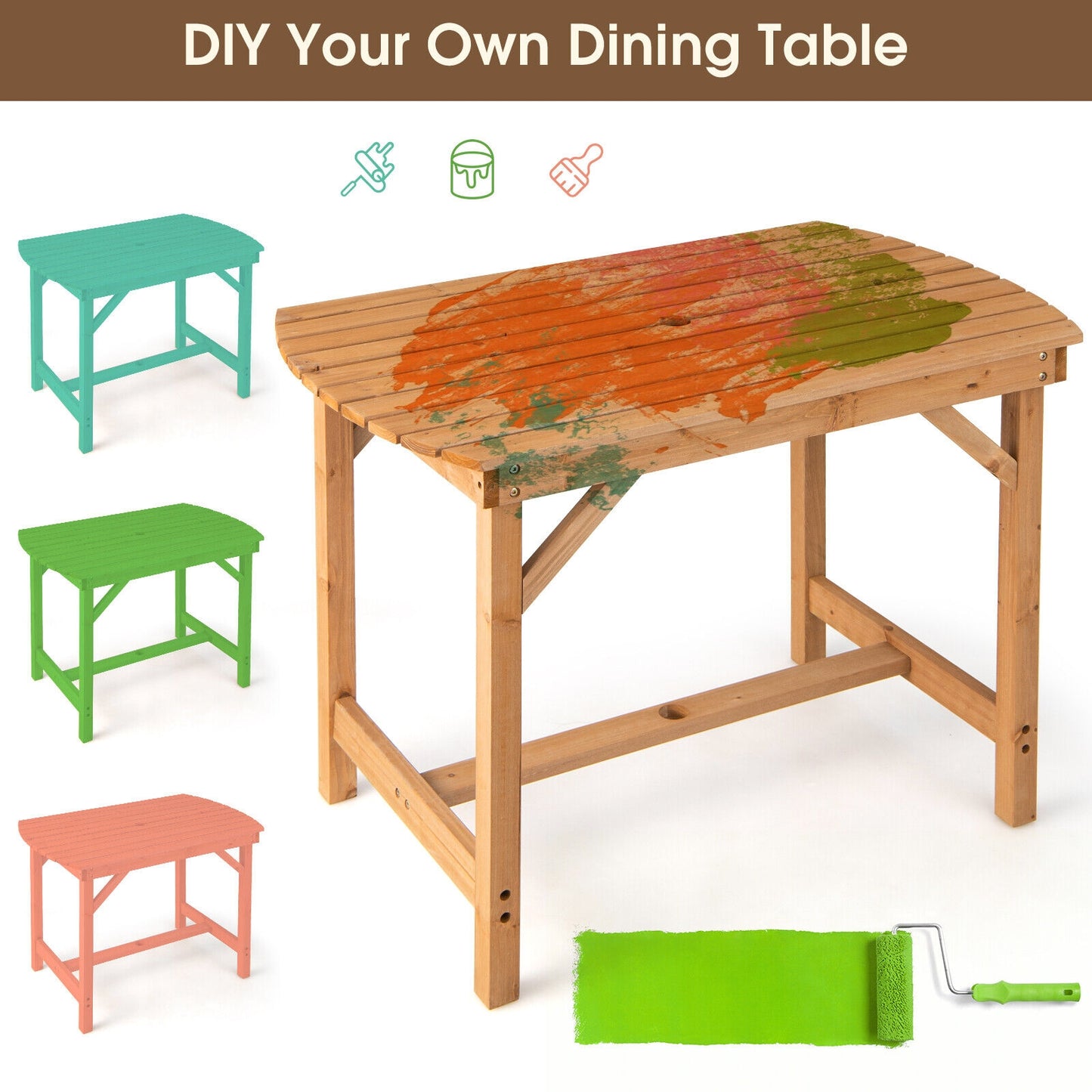 Outdoor Fir Wood Dining Table, 1.5 Inch Umbrella Hole, Natural Patio Dining Tables at Gallery Canada