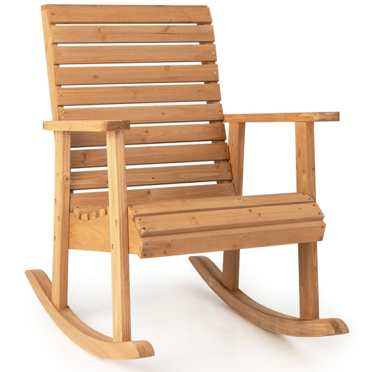 Outdoor Fir Wood Rocking Chair with High Backrest, Natural at Gallery Canada