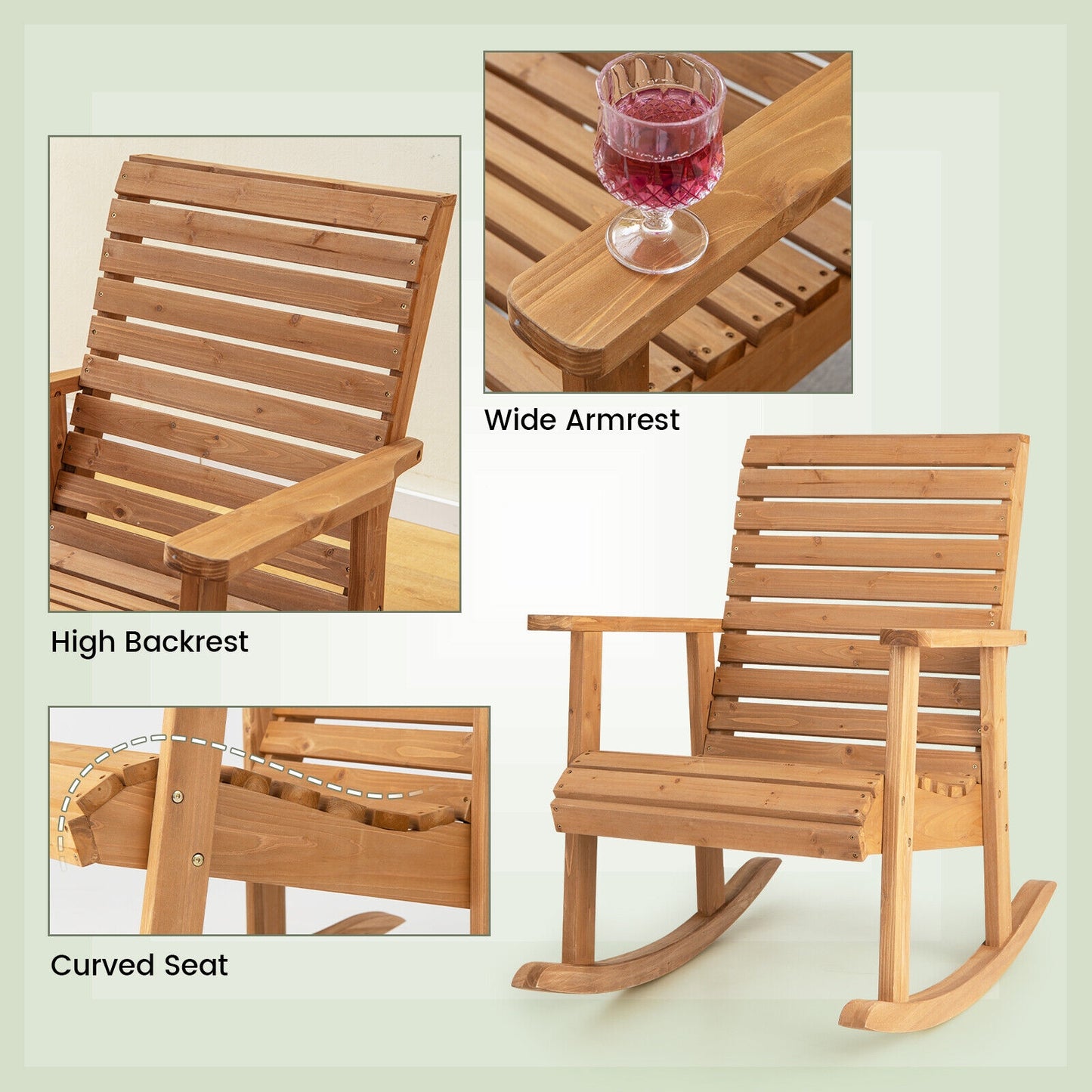 Outdoor Fir Wood Rocking Chair, High Backrest, Natural Patio Rocking Chairs & Gliders at Gallery Canada