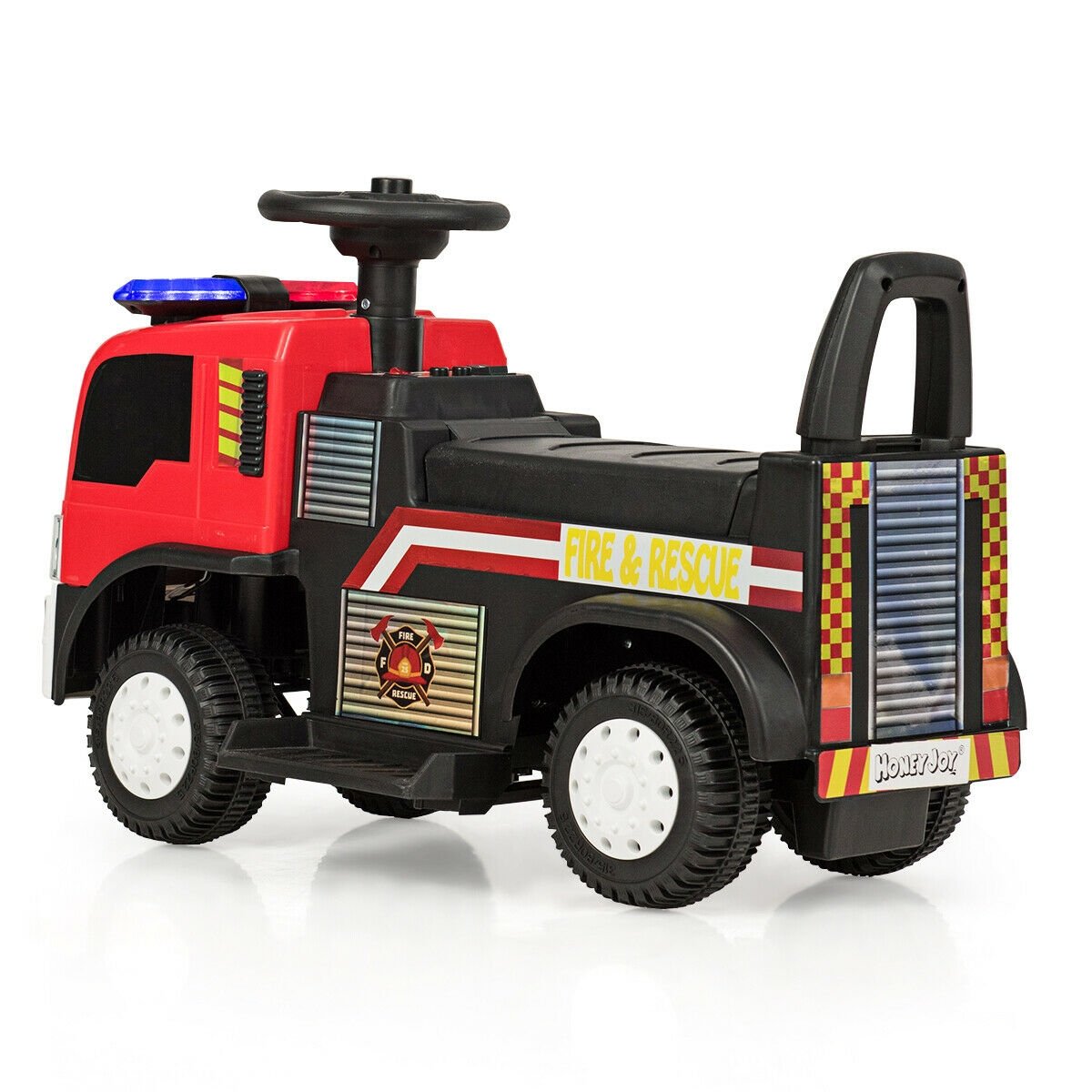 Kids 6V Battery Powered Electric Ride On Fire Truck, Black & Red