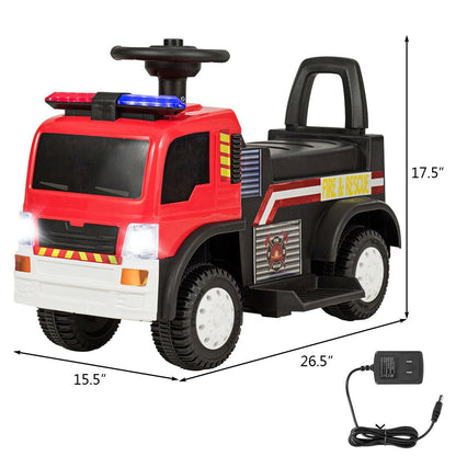 Kids 6V Battery Powered Electric Ride On Fire Truck, Black & Red at Gallery Canada