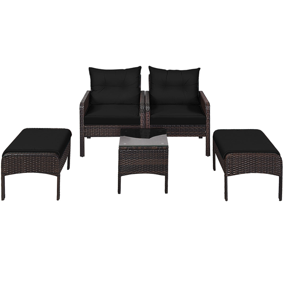 5 Piece Patio Rattan Sofa Ottoman Set, Black Patio Furniture Sets at Gallery Canada