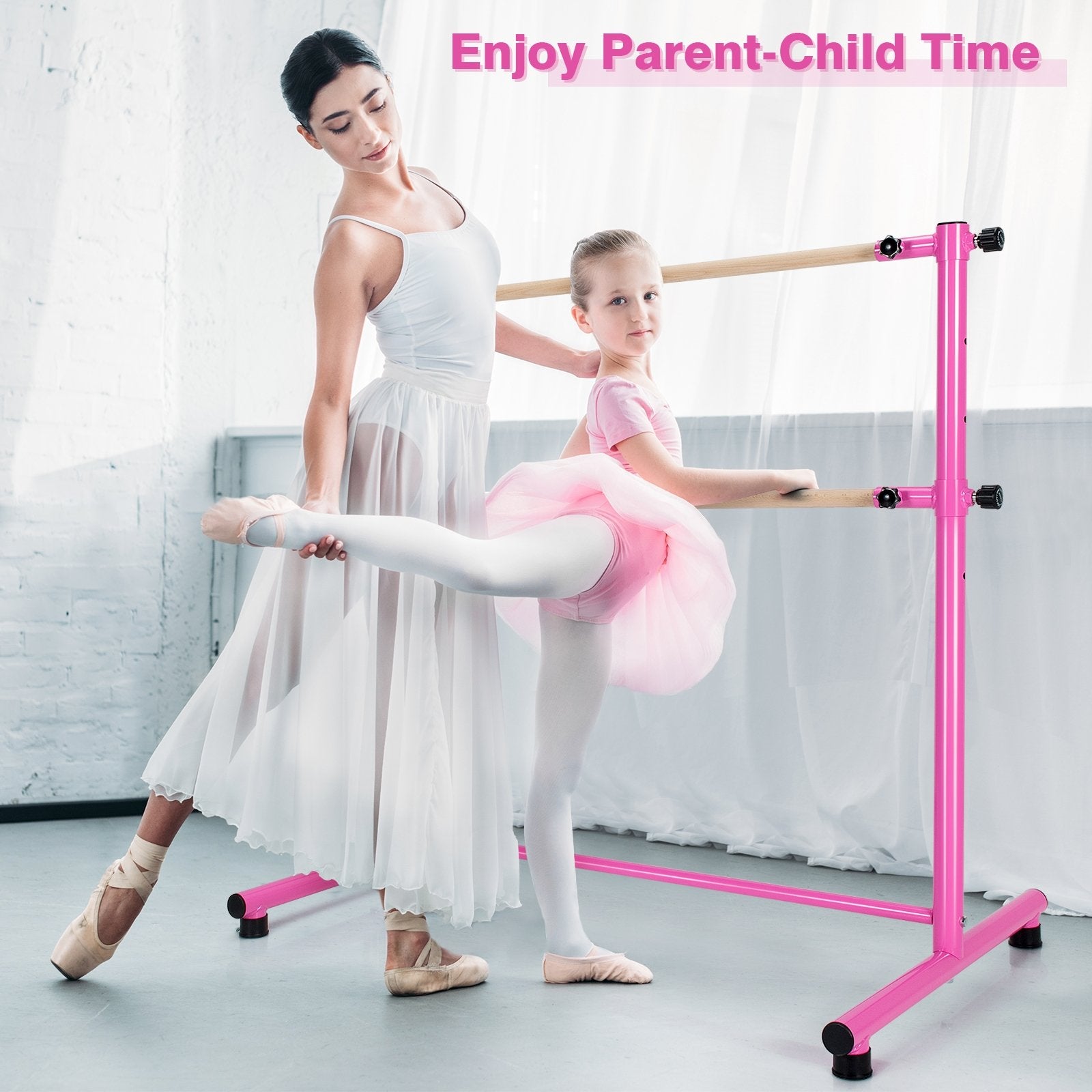 47 Inch Double Ballet Barre with Anti-Slip Footpads, Pink at Gallery Canada