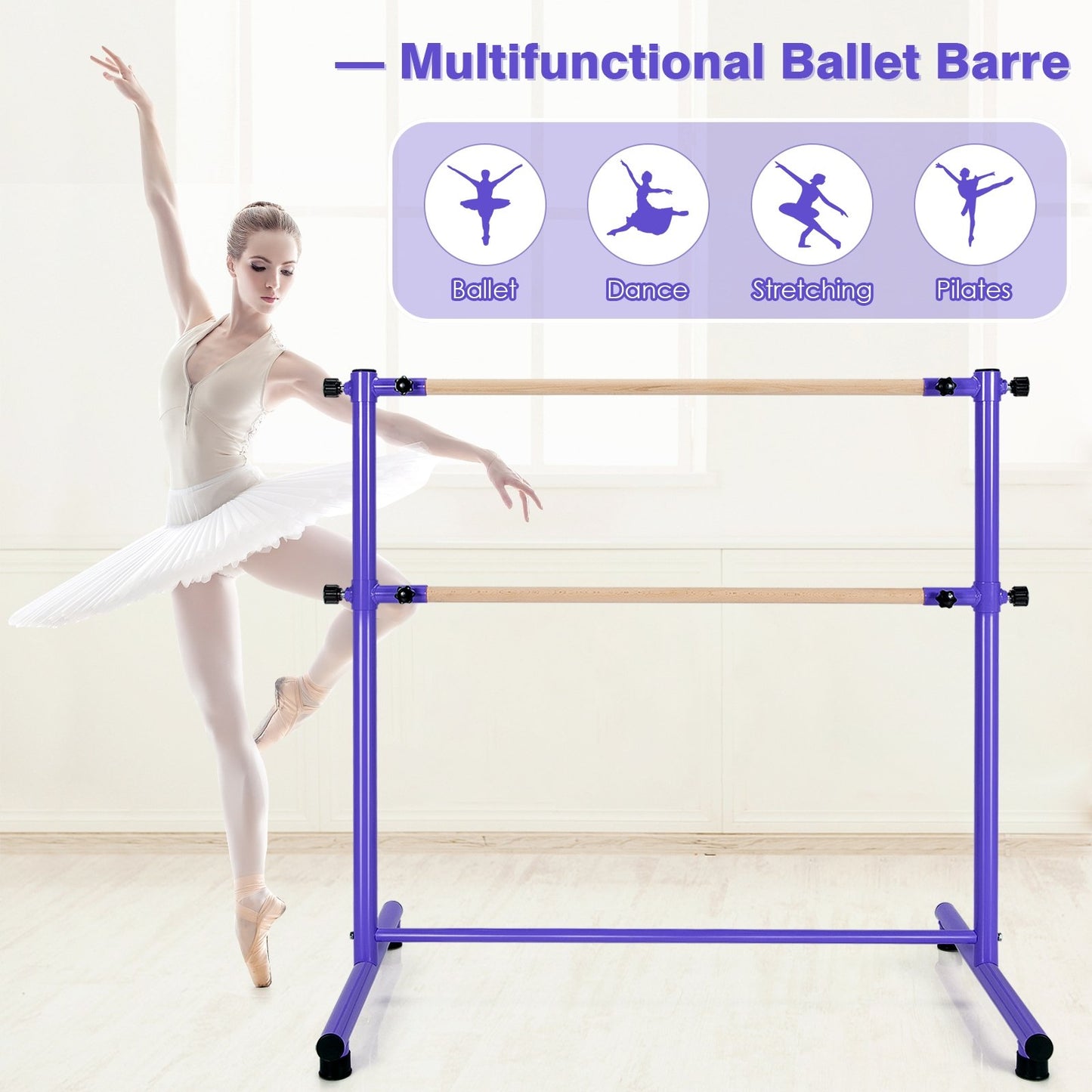 47 Inch Double Ballet Barre with Anti-Slip Footpads, Purple at Gallery Canada