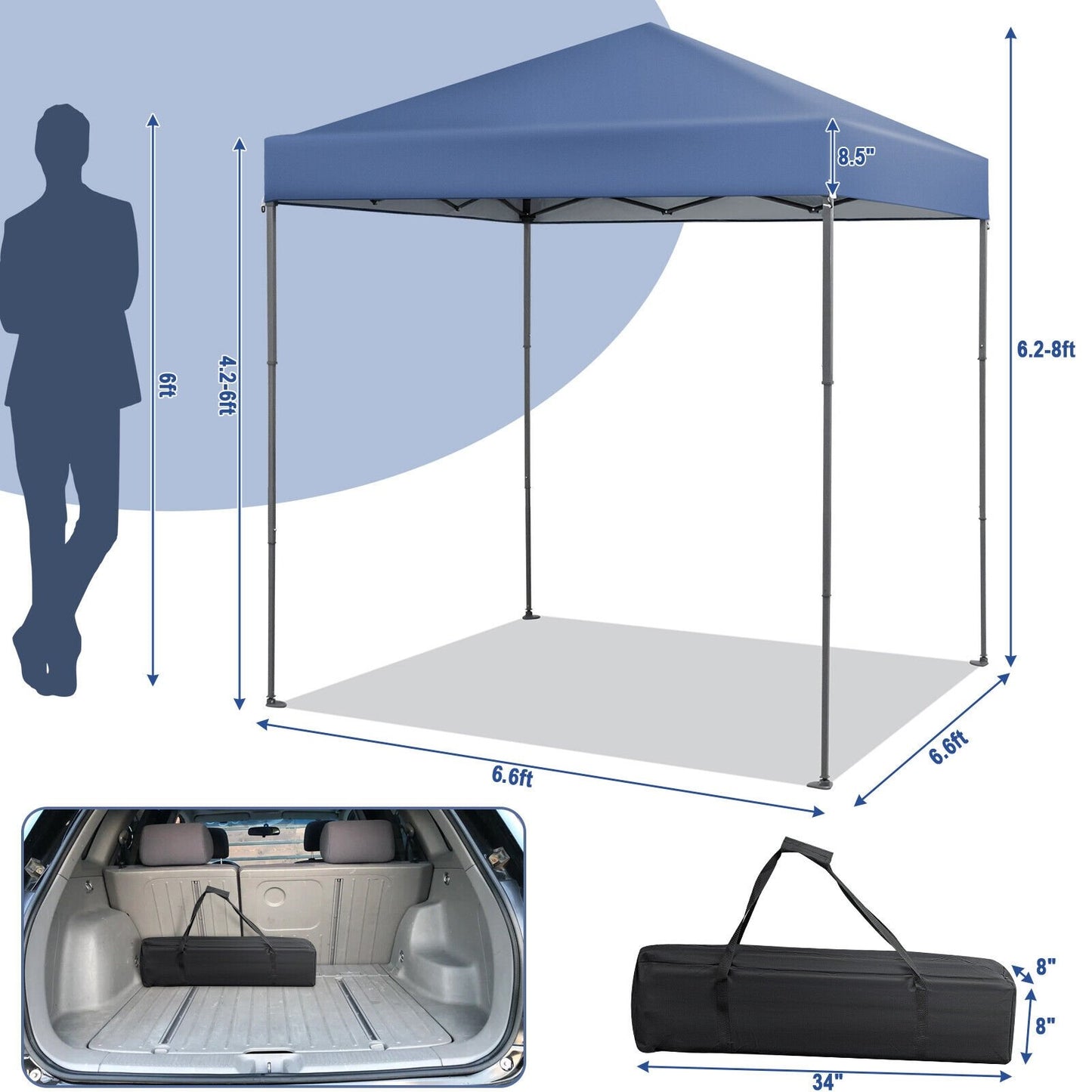 6.6 x 6.6 Feet Outdoor Pop-up Canopy Tent with UPF 50+ Sun Protection, Blue