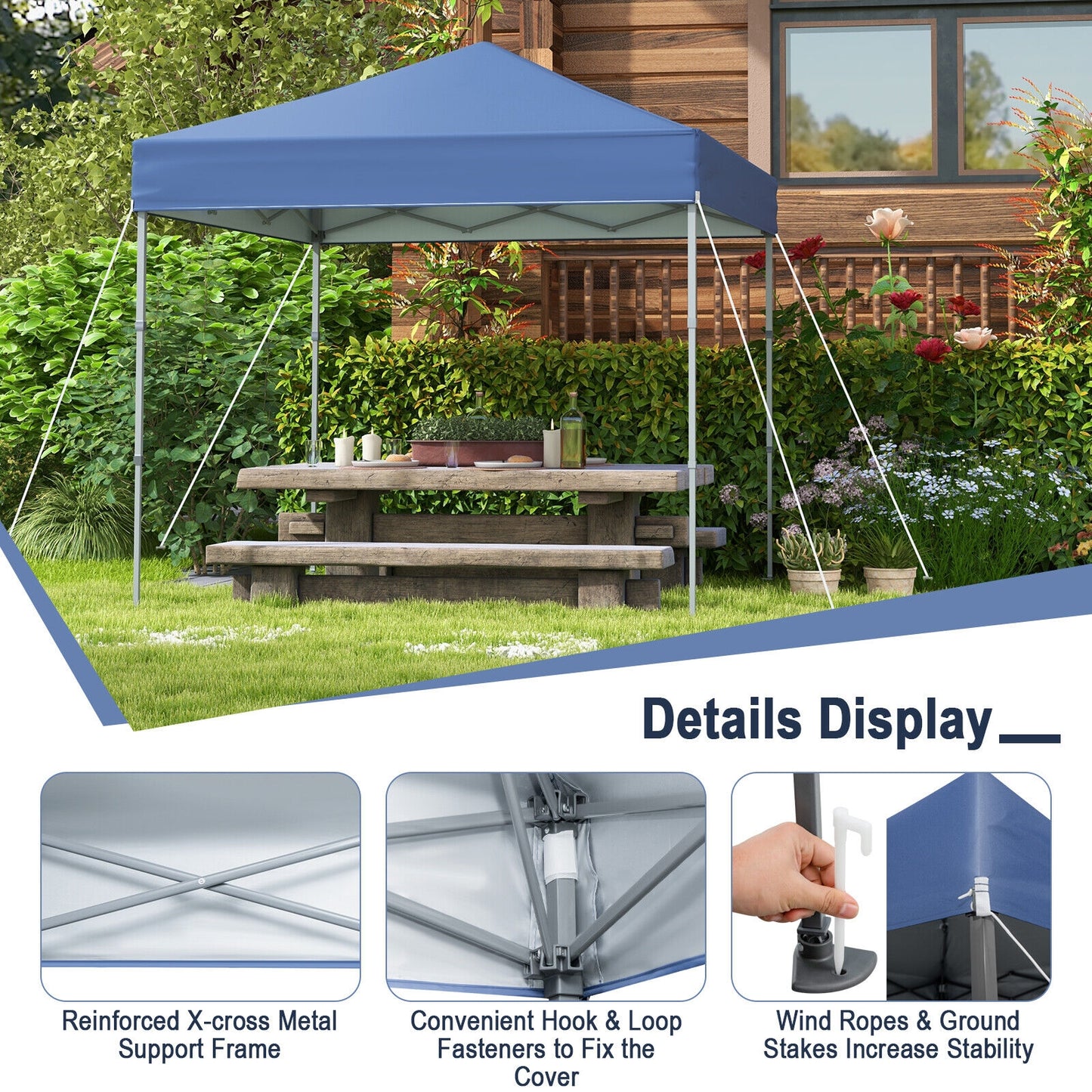6.6 x 6.6 Feet Outdoor Pop-Up Canopy Tent, UPF 50+ Sun Protection, Blue