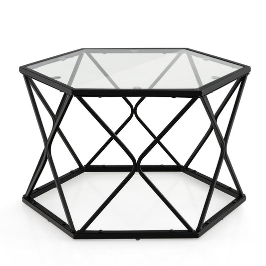 Modern Accent Geometric Glass Coffee Table, Black