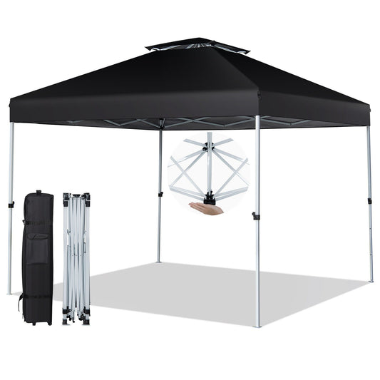 2-Tier 10 x 10 Feet Pop-up Canopy Tent with Wheeled Carry Bag, Black