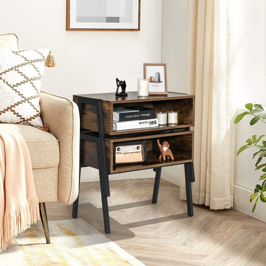 Stackable Night Stand Shelf Accent Table, Metal Frame, Rustic Brown Nightstands Rustic Brown at Gallery Canada