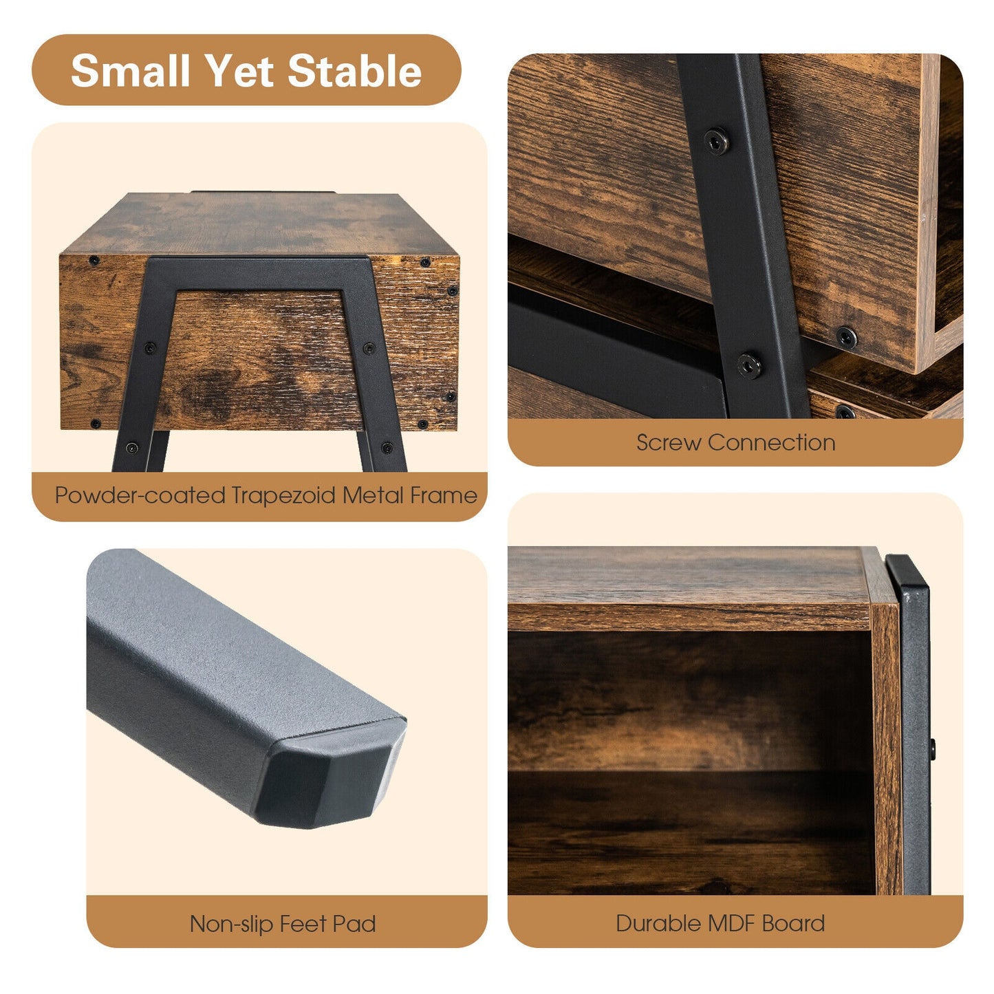 Stackable Night Stand Shelf Accent Table, Metal Frame, Rustic Brown Nightstands at Gallery Canada