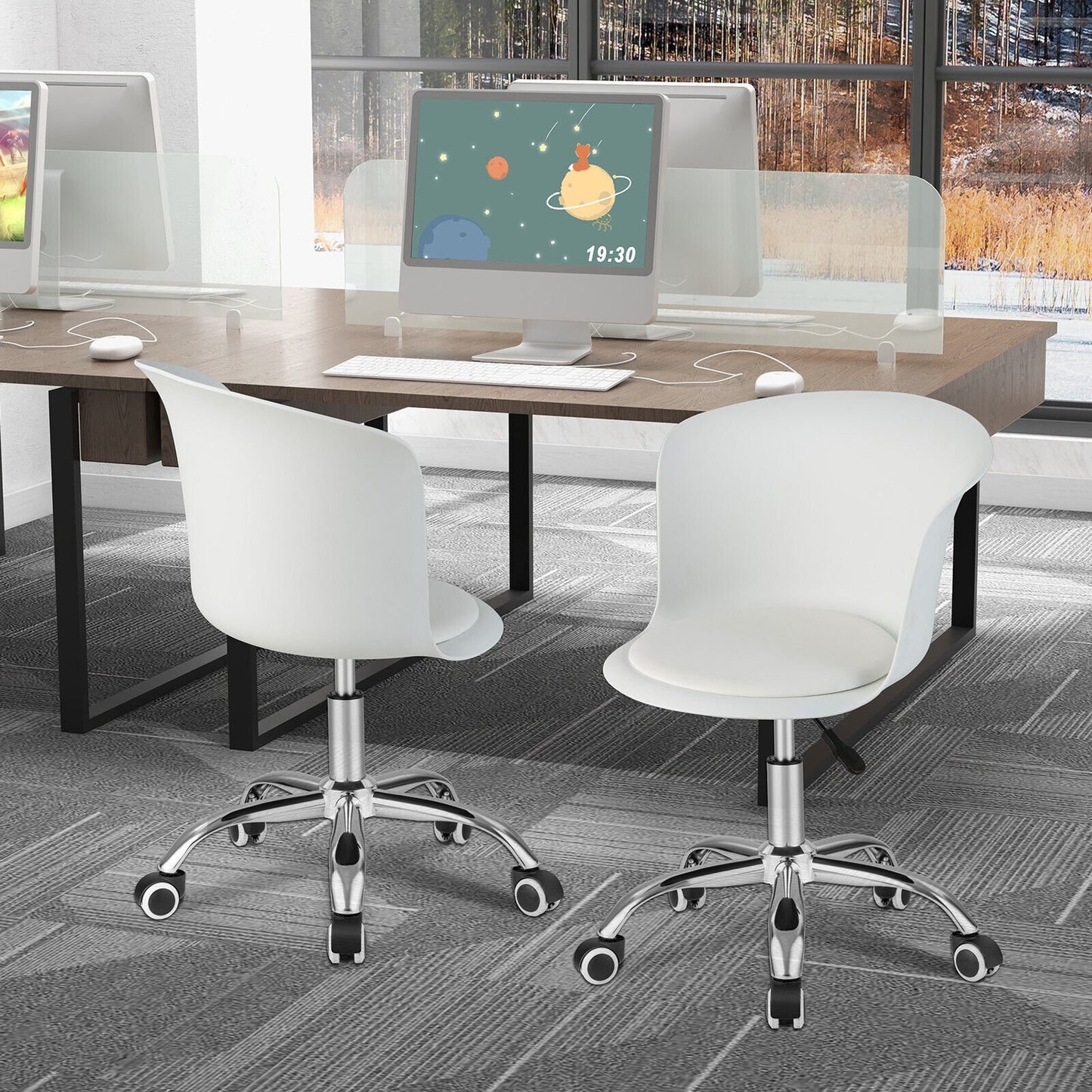 Set of 2 Office Desk Chair with Ergonomic Backrest and Soft Padded PU Leather Seat, White at Gallery Canada