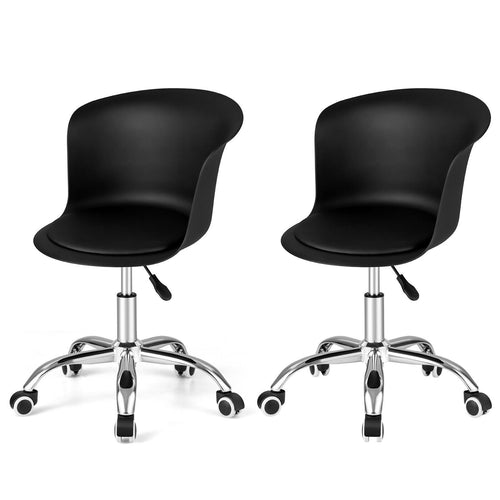 Set of 2 Office Desk Chair with Ergonomic Backrest and Soft Padded PU Leather Seat, Black
