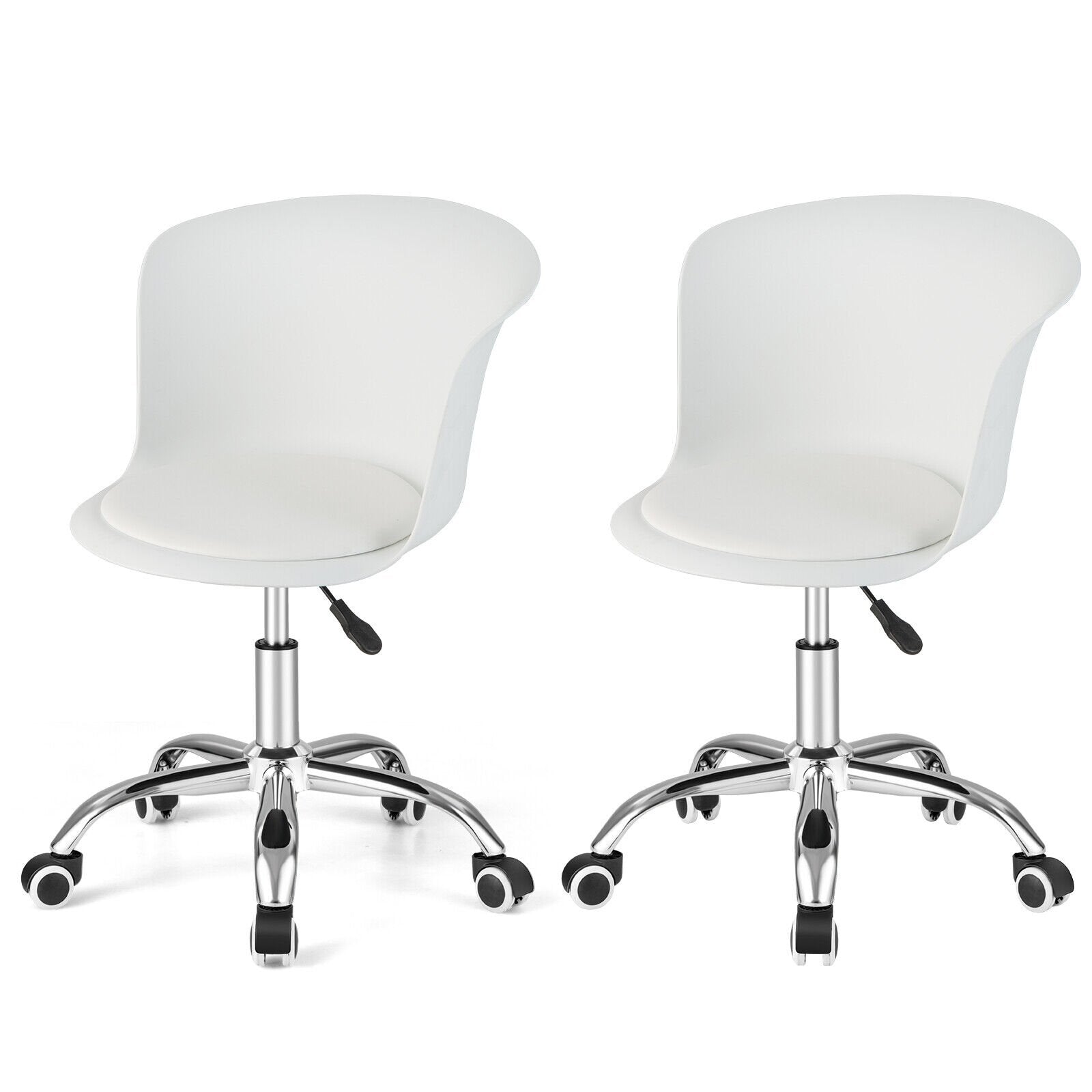 Set of 2 Office Desk Chair with Ergonomic Backrest and Soft Padded PU Leather Seat, White at Gallery Canada