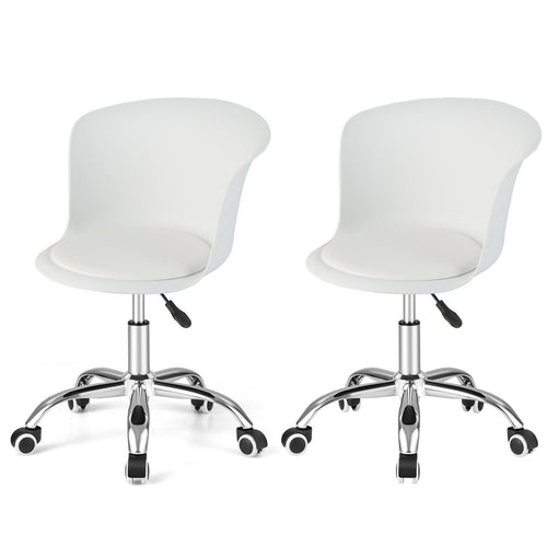 Set of 2 Office Desk Chair with Ergonomic Backrest and Soft Padded PU Leather Seat, White