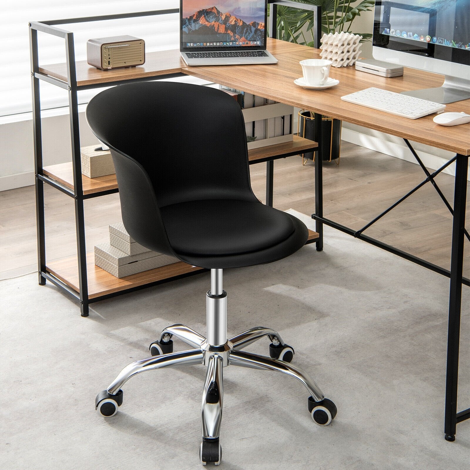 Set of 2 Office Desk Chair with Ergonomic Backrest and Soft Padded PU Leather Seat, Black at Gallery Canada