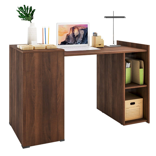 Extendable Computer Desk for Small Space with Mobile Shelves, Brown