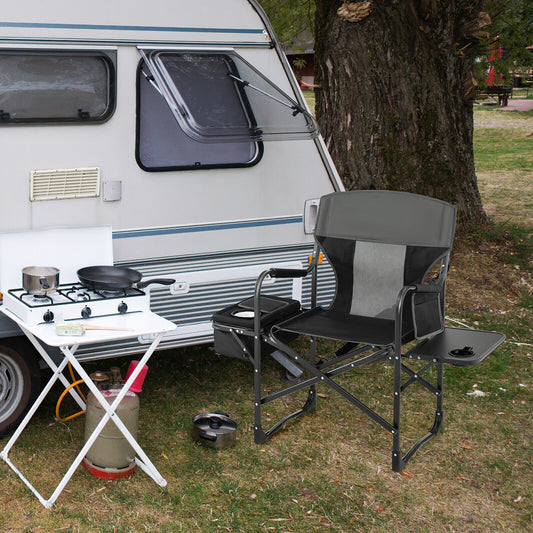 Folding Camping Director Chair With Cooler Bag, Side Table, Black Camping Furniture Black at Gallery Canada