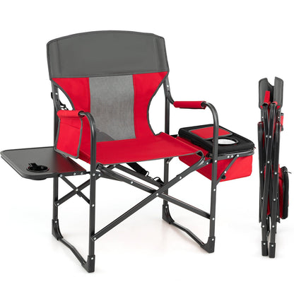 Folding Camping Directors Chair with Cooler Bag and Side Table, Red
