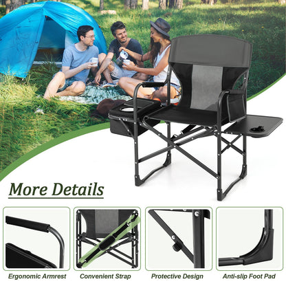 Folding Camping Directors Chair with Cooler Bag and Side Table, Black