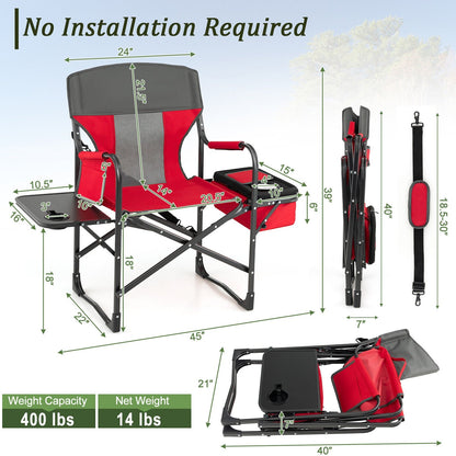 Folding Camping Directors Chair with Cooler Bag and Side Table, Red