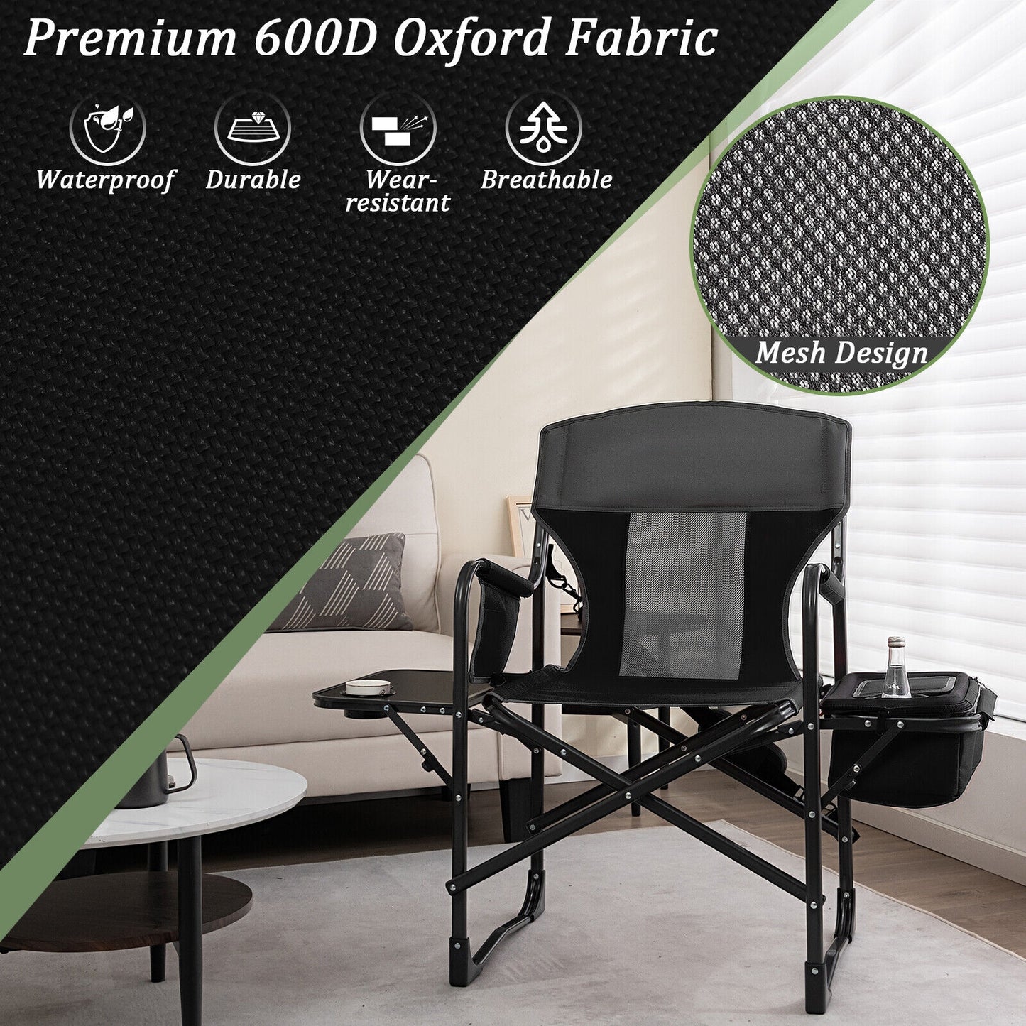 Folding Camping Director Chair With Cooler Bag, Side Table, Black Camping Furniture at Gallery Canada
