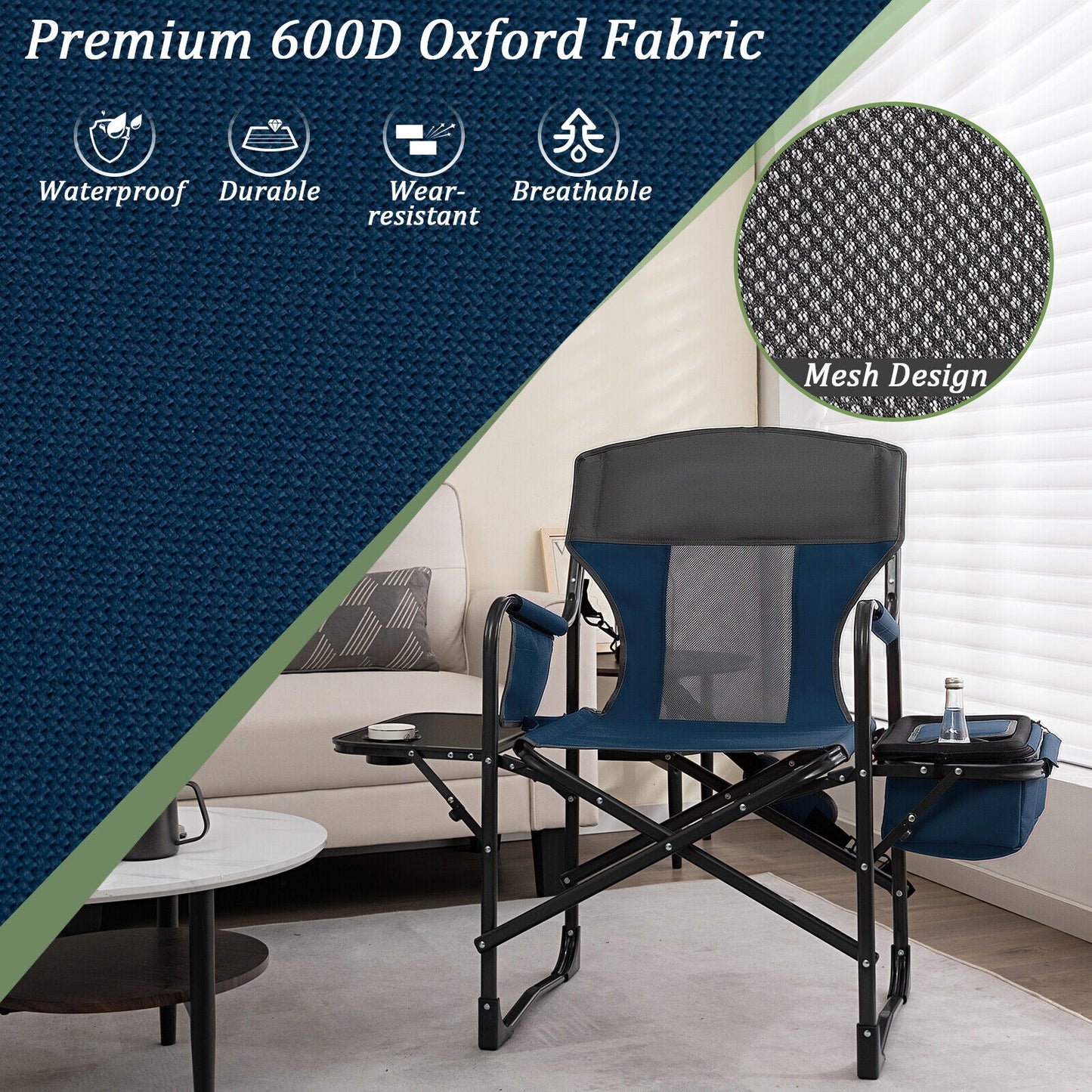 Folding Camping Chair With Cooler Bag, Side Table, Blue Camping Furniture at Gallery Canada