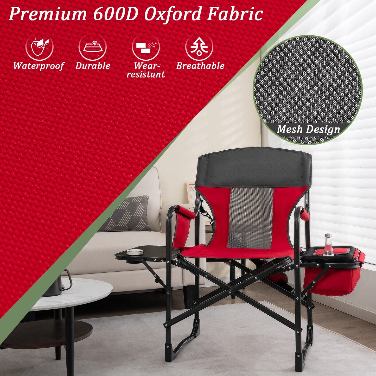 Folding Camping Director Chair With Cooler Bag, Side Table, Red Camping Furniture at Gallery Canada