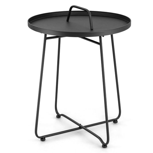 Outdoor Metal Patio End Side Table Weather Resistant with Handle, Black at Gallery Canada