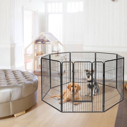 8 Metal Panel Heavy Duty Pet Playpen, 48 Inches, Black Pet Gate Black at Gallery Canada