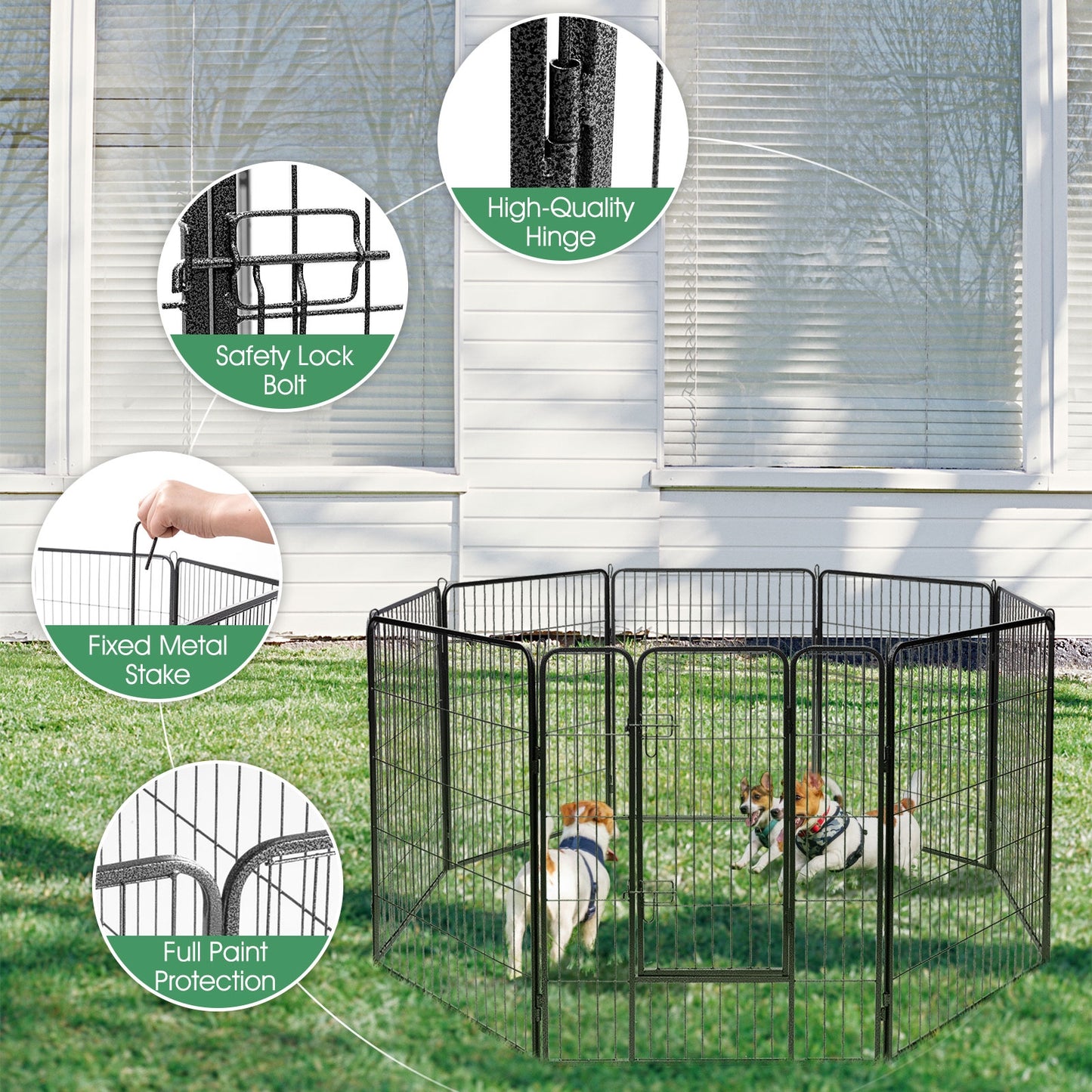 8 Metal Panel Heavy Duty Pet Playpen Dog Fence with Door-48 inches, Black Pet Gate at Gallery Canada
