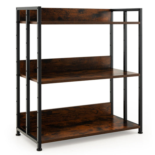 3/5-Tier Industrial Bookshelf Storage Shelf Display Rack with Adjustable Shelves-3-Tier, Brown